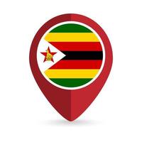 Map pointer with contry Zimbabwe. Zimbabwe flag. Vector illustration.