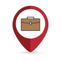 Map pointer with Business bag Icon. Vector illustration.