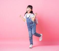 Image of Asian primary school student on pink background photo