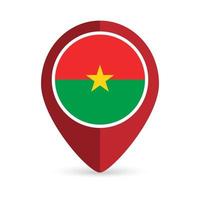 Map pointer with contry Burkina Faso. Burkina Faso flag. Vector illustration.