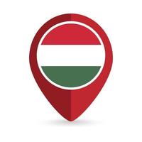 Map pointer with contry Hungary. Hungary flag. Vector illustration.