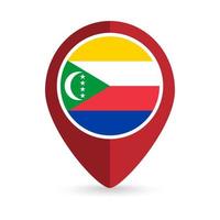 Map pointer with contry Comoros. Comoros flag. Vector illustration.