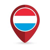 Map pointer with contry Luxembourg. Luxembourg flag. Vector illustration.