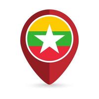 Map pointer with contry Myanmar. Myanmar flag. Vector illustration.