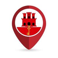 Map pointer with country Gibraltar. Gibraltar flag. Vector illustration.