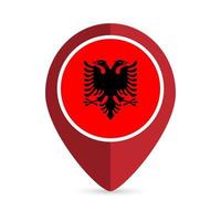 Map pointer with contry Albania. Albania flag. Vector illustration.