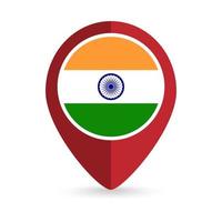 Map pointer with contry India. India flag. Vector illustration.