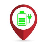 Map pointer with Battery charge indicator icon. Vector illustration.