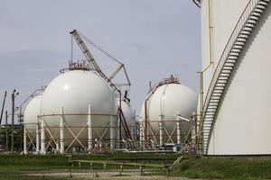 White spherical propane tanks containing fuel gas pipeline photo