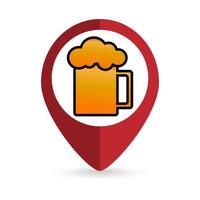 Map pointer with beer sign. Vector illustration.