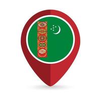 Map pointer with contry Turkmenistan. Turkmenistan flag. Vector illustration.