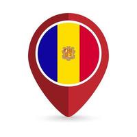 Map pointer with country Andorra. Andorra flag. Vector illustration.