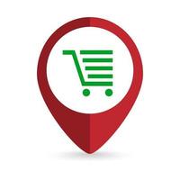 Map pointer with Shopping cart icon. Vector illustration.