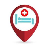 Map pointer with Hospital icon. Vector illustration.