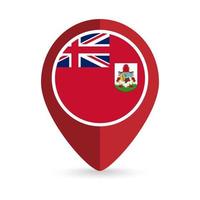 Map pointer with country Bermuda. Bermuda flag. Vector illustration.