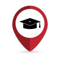 Map pointer with Graduation cap icon. Vector illustration.