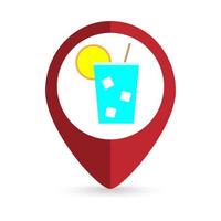 Map pointer with iced drink. Vector illustration.