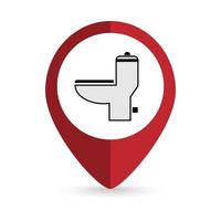 Map pointer with bathroom or restroom toilet seat icon. Vector illustration.