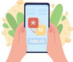 Using translation app 2D vector isolated illustration