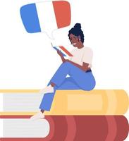 niña leyendo novela francesa semi plana color vector carácter