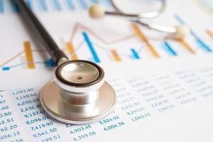 Stethoscope on charts and graphs paper, Finance, Account, Statistics, Investment, Analytic research data economy and Business company concept. photo