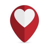 Red map pointer with heart icon. Vector illustration.