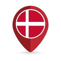 Map pointer with contry Denmark. Denmark flag. Vector illustration.