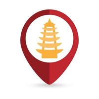 Map pointer with Chinese pagoda. Vector illustration.