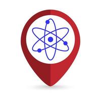 Map pointer with atom sign. Vector illustration.