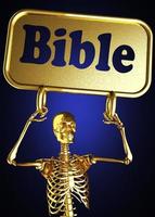 palabra bíblica y esqueleto dorado foto