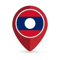 Map pointer with contry Laos. Laos flag. Vector illustration.