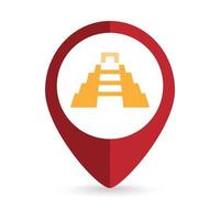 Map pointer with Kukulcan Temple. Vector illustration.