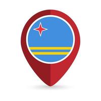 Map pointer with country Aruba. Aruba flag. Vector illustration.