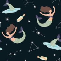 Seamless pattern with mermaid and constellation. Magical background vector