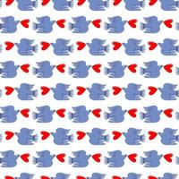 Seamless vector pattern with funny birds and hearts. Romantic love illustration for textile, fabric, backrgound, wrapping. Valentines day