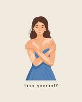 Women with vitiligo. Love yourself , World vitiligo day concept. Different skin color female characters vector