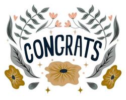 vector felicitaciones tarjeta de felicitación con flores y polilla. frase de felicitación de letras