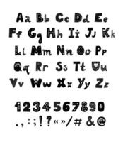 Vector Scandinavian style alphabet, . Black and white nursery poster with hand drawn letters, numbers and symbols. Abc