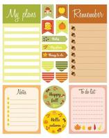 Templates for planners, to do lists, stickers in autumn style. Note paper and stickers set with autumn elements. My plans, don't forget, notes templates for agenda, schedule, planners, checklists.