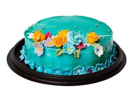 Blue ocean jam cake decorations with Colorful Icing fruits photo