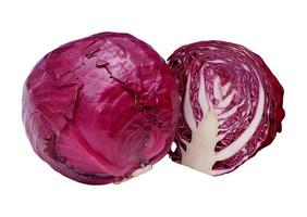 Fresh whole Purple cabbage and cut in half, Isolate on white background photo