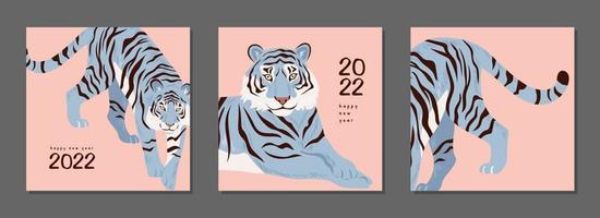 Chinese New Year. Tigers set of modern greeting card. Symbol of 2022 vector