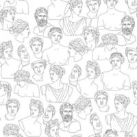 Seamless pattern with ancient Greek sculptures and characters. Greece antique marble statues illustration for fabric, textile, wallpaper, background, wrapping paper vector