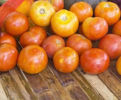 Tomato on a bamboo table photo