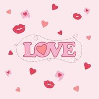 Love Word with Lips, Speech Bubbles and Hearts, Vector