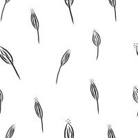 Black Doodle Flower on Transparent Background, Seamless Pattern vector