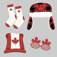 accesorios del día de canadá con gafas, calcetines y 2 sombreros, vector