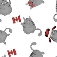 Grey Grumpy Cat on Canada Day, Seamless Pattern, Vector