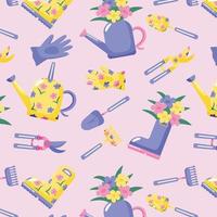 Purple and Yellow Gardening Tools Collection, Single Pattern, Vector