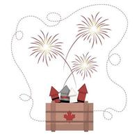 Red and Yellow Fireworks and Wooden Crate for Canada Day vector